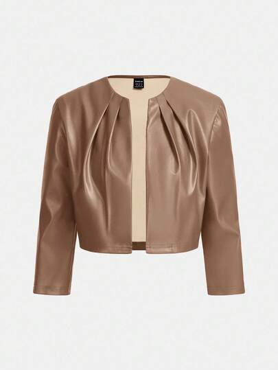 SHEIN Essnce 女士纯色褶皱仿皮夹克，秋季通勤时尚之选