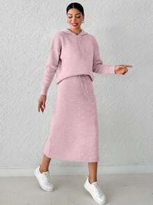 Cloudara Women's Hooded Sweater Two Piece Set - Baby Pink - View 2