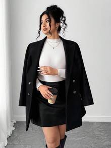 Elenzga 大码女式百搭简约纯色商务风大衣，适合秋冬季日常通勤 - 黑色 - 查看 3