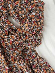 SHEIN 少女碎花圆领荷叶边袖宽松休闲连衣裙 - 彩色 - 查看 5