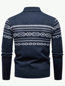 Manfinity Mode Men's Thermal Lined Casual Geometric Pattern Sweater, Autumn/Winter Christmas, Long Sleeve Top