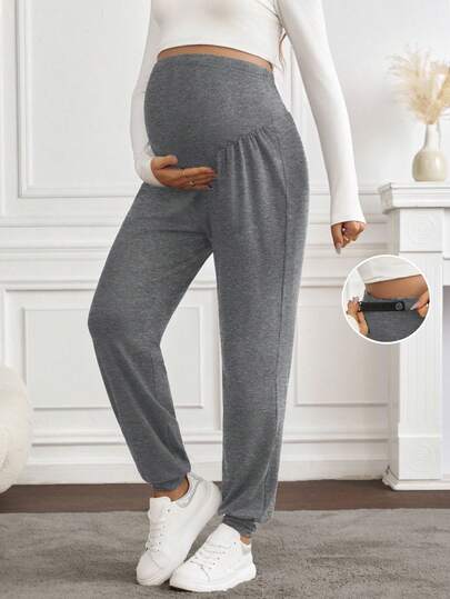 SHEIN 孕妇纯色可调节腰部休闲慢跑裤