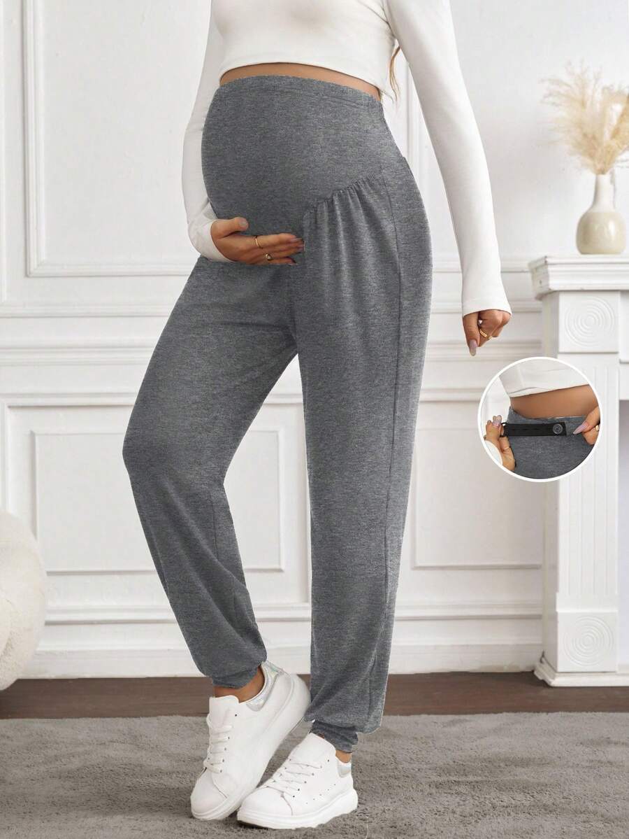 SHEIN Maternity Solid Color Adjustable Waist Casual Jogger Pants - Multicolor - View 1