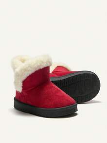 Cozy Pixies 1 Pair Girl Burgundy Fashionable Fluffy & Warm Snow Boots, Comfortable Daily & Sports Wear, Autumn/Winter