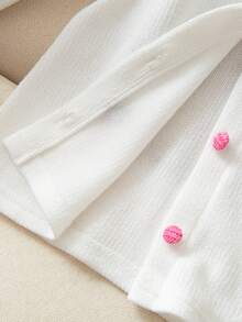 Conjunto de cardigan de manga larga y falda de punto con diseño de cerezas lindas para niñas, color magenta