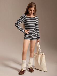 SHEIN Tween-Mädchen Farbblock Lässig Sports Outdoor Knit Soccer Running Commute Base Layer Tops, Young Minimalist Comfortable Baseball Lamp Ball Long Sleeve Undershirt