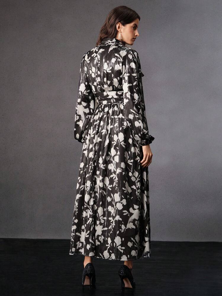 Women's Elegant Ditsy Floral Long Sleeve Dress, Suitable For Halloween Outings, Autumn/Winter