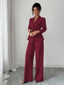 Elenzga 女士西装套装，西装面料，翻领，长袖，腰部收紧 A 字形不对称下摆，金属纽扣装饰，精致优雅，适合办公室、通勤、街头风格、法式浪漫、休闲、中东复古、下午茶、派对、感恩节、返校、秋冬 - 紅色 - 查看 5