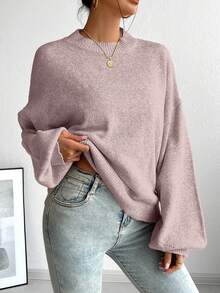 SoleilVie 休闲法式宽松圆领长袖针织毛衣，百搭秋冬 - 淺灰紫 - 查看 6