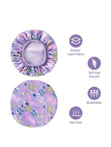 FRIENDS X SHEIN 双层面料升级版护发帽宽边弹力缎面女士睡眠帽柔软舒适适合日常居家睡眠紫色字母
