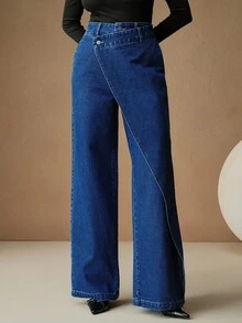 Anewsta New Asymmetrical Design Women's Jeans, Suitable For Valentine's Day And Mother's Day - Blue - View 4