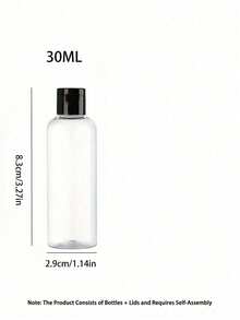 1/3/5 件旅行瓶带翻盖空透明分配器容器适用于旅行装化妆品旅行必需品、便携式配件储存 - 黑色 - 查看 19