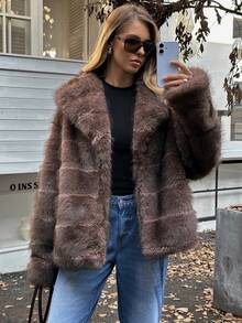 Elyressa Damen Lässige Jacke mit Kunstfell-Kragen, Langarm, Winter