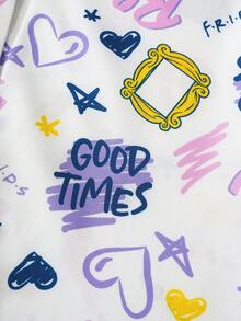 FRIENDS X SHEIN Women White Casual All-Over Print Button Front Shirt For Daily Wear, Winter Shirts Christmas Shirt 
Thanksgiving Shirt  Long Sleeve Shirt - White - View 6