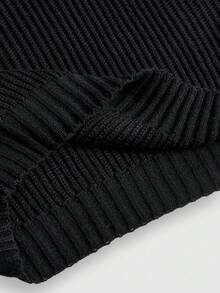 ROMWE High Neck Dark Gothic Black Mysterious Cat Embroidery Pullover Sweater - Black - View 5