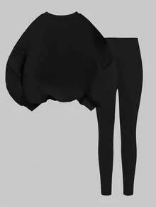 Slaydiva 豹纹纽约英伦图案加大码卫衣和紧身裤两件套，适合秋冬季