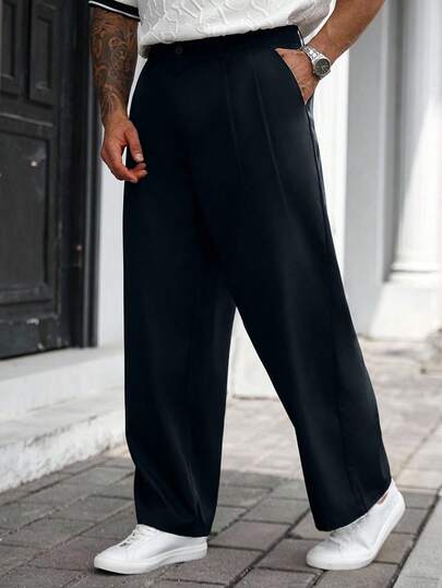 Manfinity CasualCool 大码男士纯色褶皱口袋宽松休闲裤