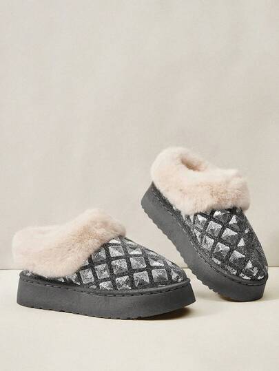 Cuccoo Nowe cekinowe śniegowce na jesień/zimę 2024, uniwersalne krótkie buty z grubą podeszwą, ciepłe kapcie na zewnątrz