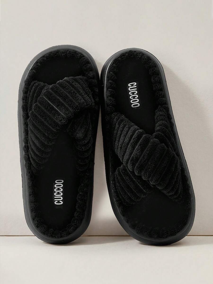 Cuccoo Zapatillas de casa casuales de unicolor y peluche para mujeres, suministros escolares casuales para volver a la escuela, Navidad, otoño, Año Nuevo, San Valentín