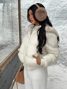 Muchica 圣诞新款冬季女式冬装羽绒服奶油色女式外套Y2K白色女式冬装 - 杏色 - 查看 6