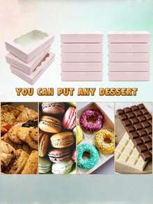 10 件装饼干盒糕点带透明窗口 7 X 4.3 x 1.5 英寸卡夫面包店优质礼品盒容器适用于甜点、婚礼、派对、圣诞节、生日 (粉色) - 粉色 - 查看 6