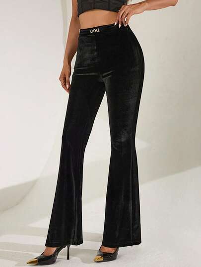 Almamuse Dam Sammetstyg Utsvängda Skinny Casual Eleganta Sexiga Byxor