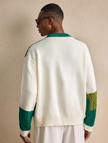 AKNOTIC Men's Casual Loose Fit Colorblock Crew Neck Long Sleeve Sweater, Autumn/Winter, Christmas