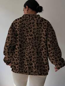 INAWLY Sweat-shirt décontracté imprimé léopard grande taille, automne/hiver - Marron fonçé - Voir 2