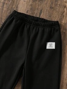 Genkimix Kids 2件組小男孩休閒套裝，小男孩保暖抓絨套裝，含長袖連帽衫與鬆緊腰運動長褲，適合冬季、學校、返校穿著 - 黑色 - 查看 5