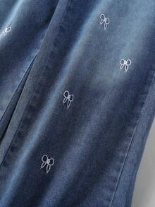 Tween Girls Y2K Style Vintage Medium Wash Blue Denim, White Butterfly Embroidered, Straight Loose Fit Jeans, Soft & Comfortable Fabric, Casual & Fashionable, Girls Denim Pants