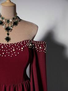 Viva Relle Váy hở vai lãng mạn, gợi cảm và thanh lịch cỡ lớn, đa năng và thời trang - Màu Đỏ Sâu - Xem 2