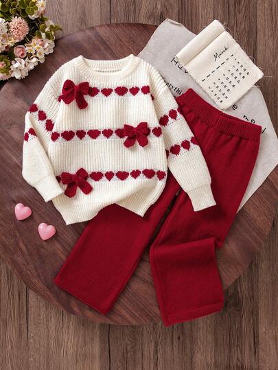 Genkimix Kids New Fashionable Versatile Cute Girls Heart & Bow Knitted Sweater Set Girls Sweater Sets Girl Fall Sets Little Girl Winter Sets Girls Cherry Outfit Girl Knit Set Christmas Clothes For Girls Girl Clothes Autumn And Winter Clothes Girls Sweater Sets Winter Young Girls Sets Girls Spring And Autumn Suit 2pcs Set Toddler Girls Cute Vintage Style Girl Knit Set Girls Sweater Sets Kids Two Piece Set Winter Young Girls Sets Girls Ribbed Set Girl Knit Set Girls Sweater Sets Girls Suit Set Girls Spring And Autumn Suit Kids Long Sleeve Set Girl Warm Sets Two Piece Winter Outfits For Toddler Girl Girls' Trouser Suit Christmas Sweater For Kids  Christmas Sweater Girls Christmas Sweater