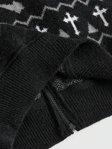 ROMWE Grunge Punk Sudadera con capucha de punto con esqueleto estilo Punk Y2K para mujer - Negro - Ver 5