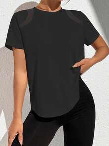 Rhythm Era 大码女式网眼拼布镂空后背宽松短袖运动上衣，适合日常休闲穿着、跑步、瑜伽、健身、网球、高尔夫、春夏/秋季