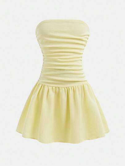 SHEIN Girlism Tween Girl Casual Minimalistisk Bekväm Plisserad Ärmlös Puffklänning