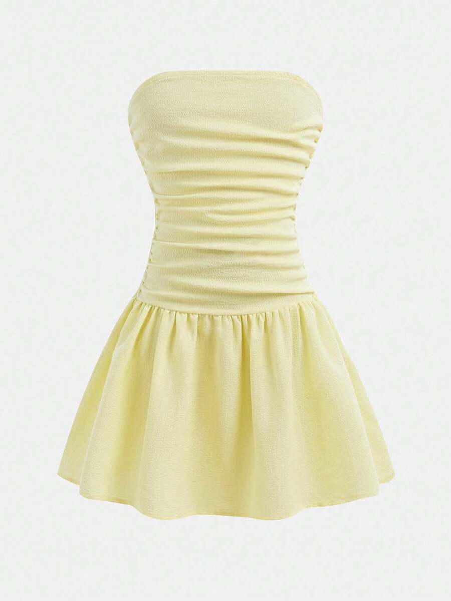 SHEIN Girlism Tween Girl Casual Minimalist Comfortable Pleated Sleeveless Puff Dress