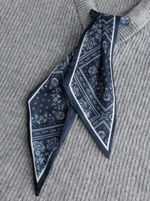 SHEIN Franclia 女士休闲时尚简约百搭宽松 V 领围巾领带针织毛衣，秋冬 - 灰色 - 查看 5