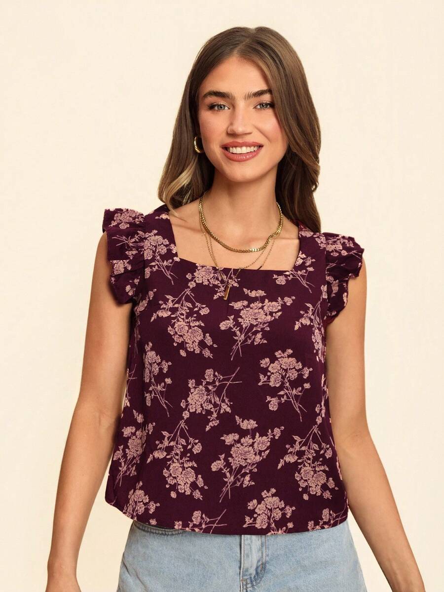 Coeurva 女士夏季度假花卉印花短袖方领衬衫 - 彩色 - 查看 1