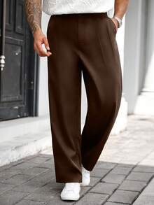Manfinity CasualCool Plus Size Men Solid Color Pocket Straight Leg Loose Casual Pants, Fall - Burgundy - View 3