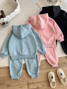 LMoss Kids Conjunto de moletom com capuz e leggings com estampa de corações, 6 peças, cor sólida, para meninas. Ideal para irmãs. Estilo confortável para outono e inverno. Roupa aconchegante para o inverno. Moletom com capuz, blusa de manga comprida, conjunto para ficar em casa. - Multicolorido - Ver 2