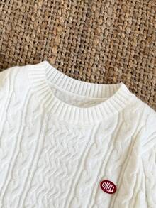 Manfinity VCAY 标准尺寸男士休闲扭绳针织毛衣，长袖，适合秋冬 - 白色 - 查看 4