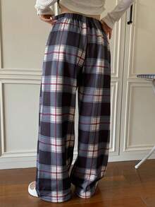 DAZY 女士格子保暖家居裤，冬季睡衣，蓬松舒适 - 深灰色 - 查看 2