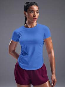 Powerista 透气柔软纯色运动压缩T恤健身房女士衬衫 - 藍色 - 查看 3