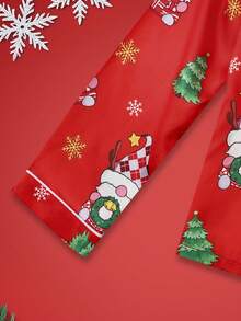 Teen Girl Christmas Tree & Snowflake Print Lapel NeckLong Sleeve Button-Up Top And Pants Pajama Set - Multicolor - View 4