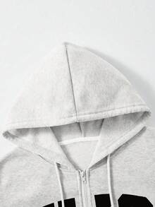 Manfinity Dauomo 男士休闲印花字母拉链连帽衫，时尚街头风，百搭日常穿搭，适合秋季、返校、摄影、派对等场合，长袖上衣