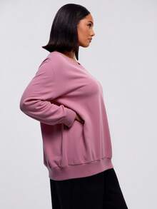 EURMUSE Sudadera holgada de manga larga con hombros asimétricos - Rosa - Ver 3
