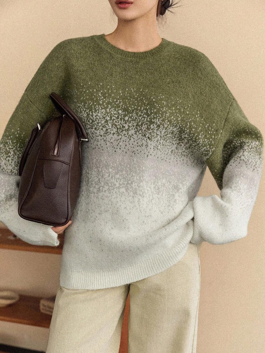 Dazy-Less Women's Autumn/Winter Fuzzy Tie-Dye Tie Dye Solid Color Minimalist Pullover Knit Sweater