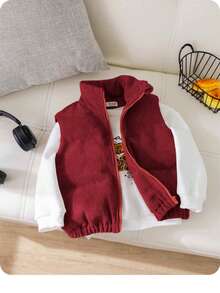 SHEIN Babygirl Autumn/Winter Cute Versatile Plush Corduroy Sleeveless Jacket - Red - View 2