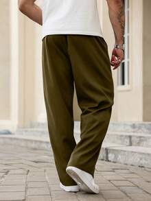 Manfinity Homme Plus Size Men Casual Versatile Letter Patched Pants, Fall - Mocha Brown - View 2
