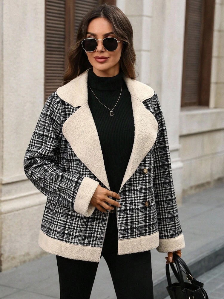 Women's Vintage Plaid Lapel Double-Breasted Jacket, Autumn/Winter  Autumn Outfits For Women  Women's Winter Jacket  Women's Winter Coat   Fall Clothes For Women Autumn Outfits For Women